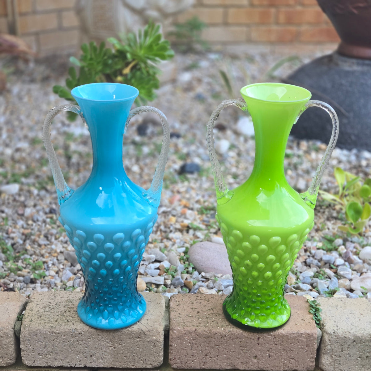 Empoli Vintage Green And Blue Glass Jugs - Green/Blue