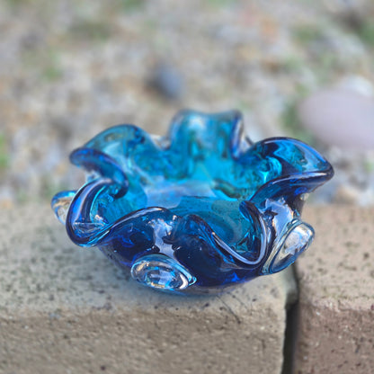 Murano Blue Glass Ashtray/Bowl - Blue