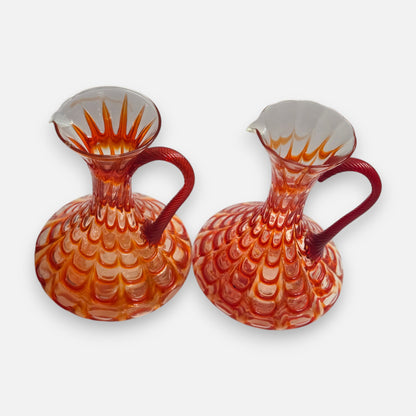 Empoli Lavorazione A Mano Toscano Fenicio Red And Clear Glass Jugs - Red/Clear