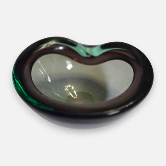 Murano Sommerso Green And Smoky Amber Glass Ashtray/Bowl - Green/Amber