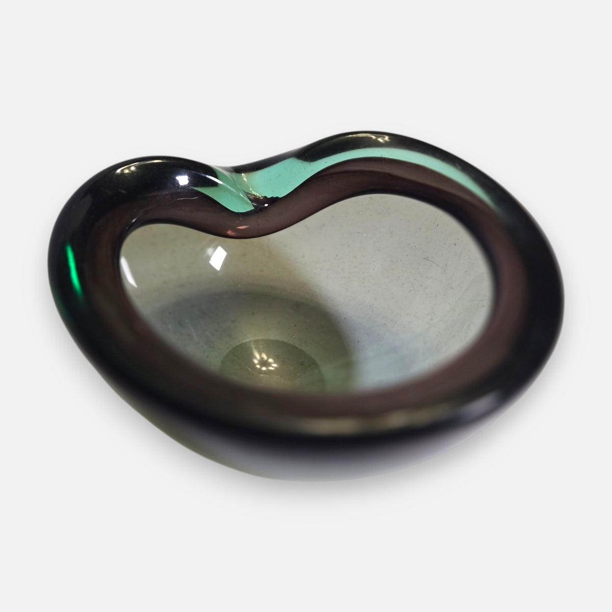 Murano Sommerso Green And Smoky Amber Glass Ashtray/Bowl - Green/Amber