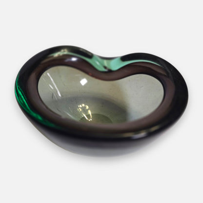Murano Sommerso Green And Smoky Amber Glass Ashtray/Bowl - Green/Amber