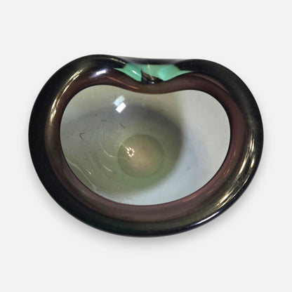 Murano Sommerso Green And Smoky Amber Glass Ashtray/Bowl - Green/Amber