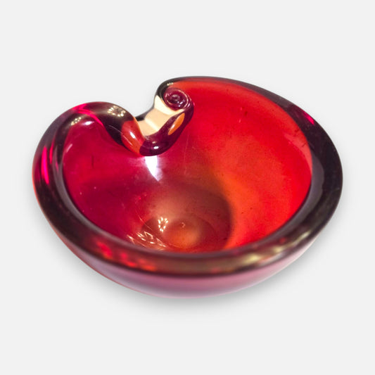 Murano Sommerso Red Glass Ashtray/Bowl - Ruby Red