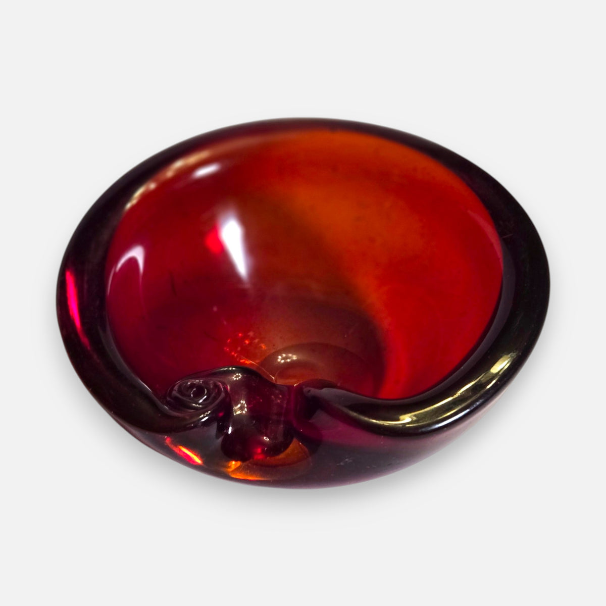 Murano Sommerso Red Glass Ashtray/Bowl - Ruby Red