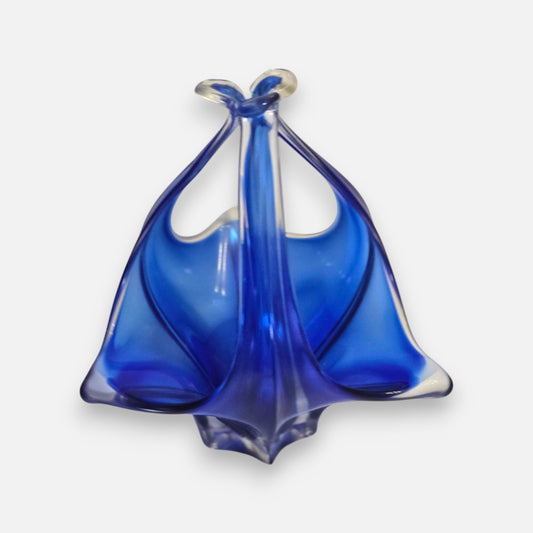 Murano Blue Glass Basket Bowl - Blue