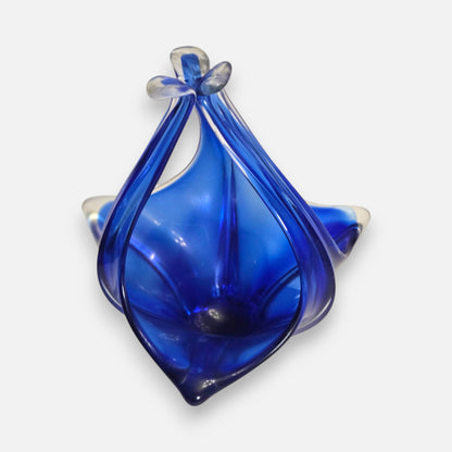 Murano Blue Glass Basket Bowl - Blue