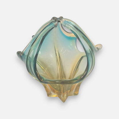 Murano Aqua Blue And Amber Glass Basket Bowl - Aqua Blue/Amber