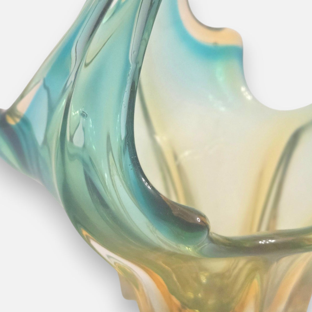 Murano Aqua Blue And Amber Glass Basket Bowl - Aqua Blue/Amber