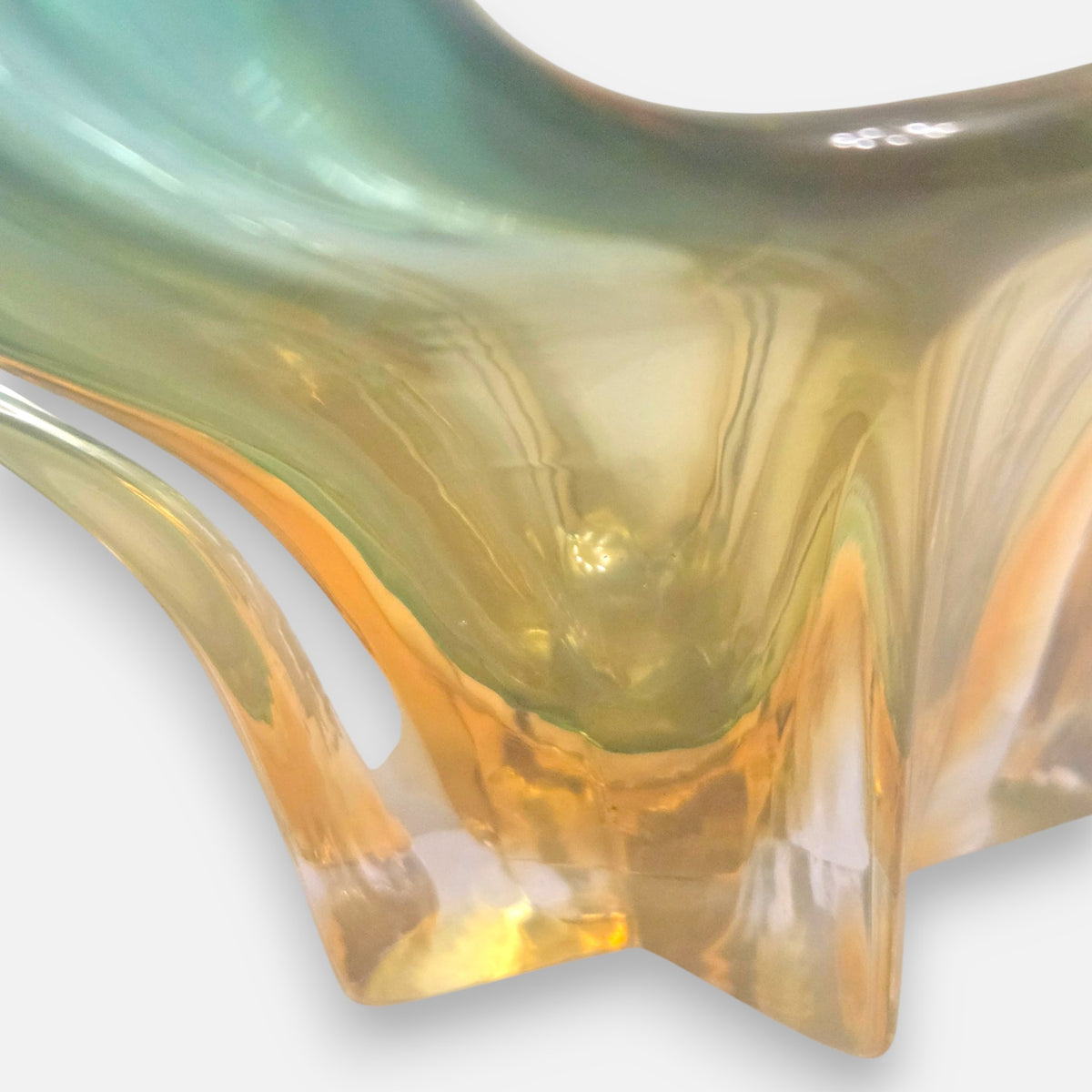 Murano Aqua Blue And Amber Glass Basket Bowl - Aqua Blue/Amber