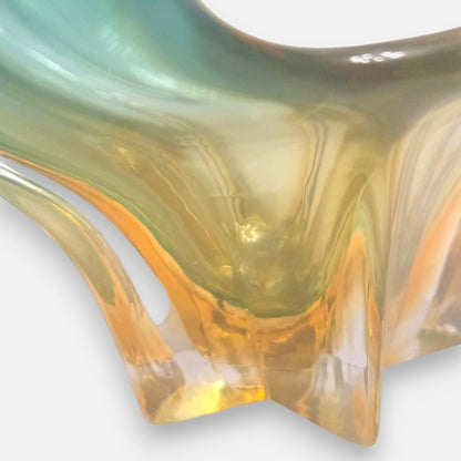 Murano Aqua Blue And Amber Glass Basket Bowl - Aqua Blue/Amber