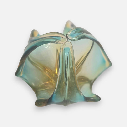 Murano Aqua Blue And Amber Glass Basket Bowl - Aqua Blue/Amber