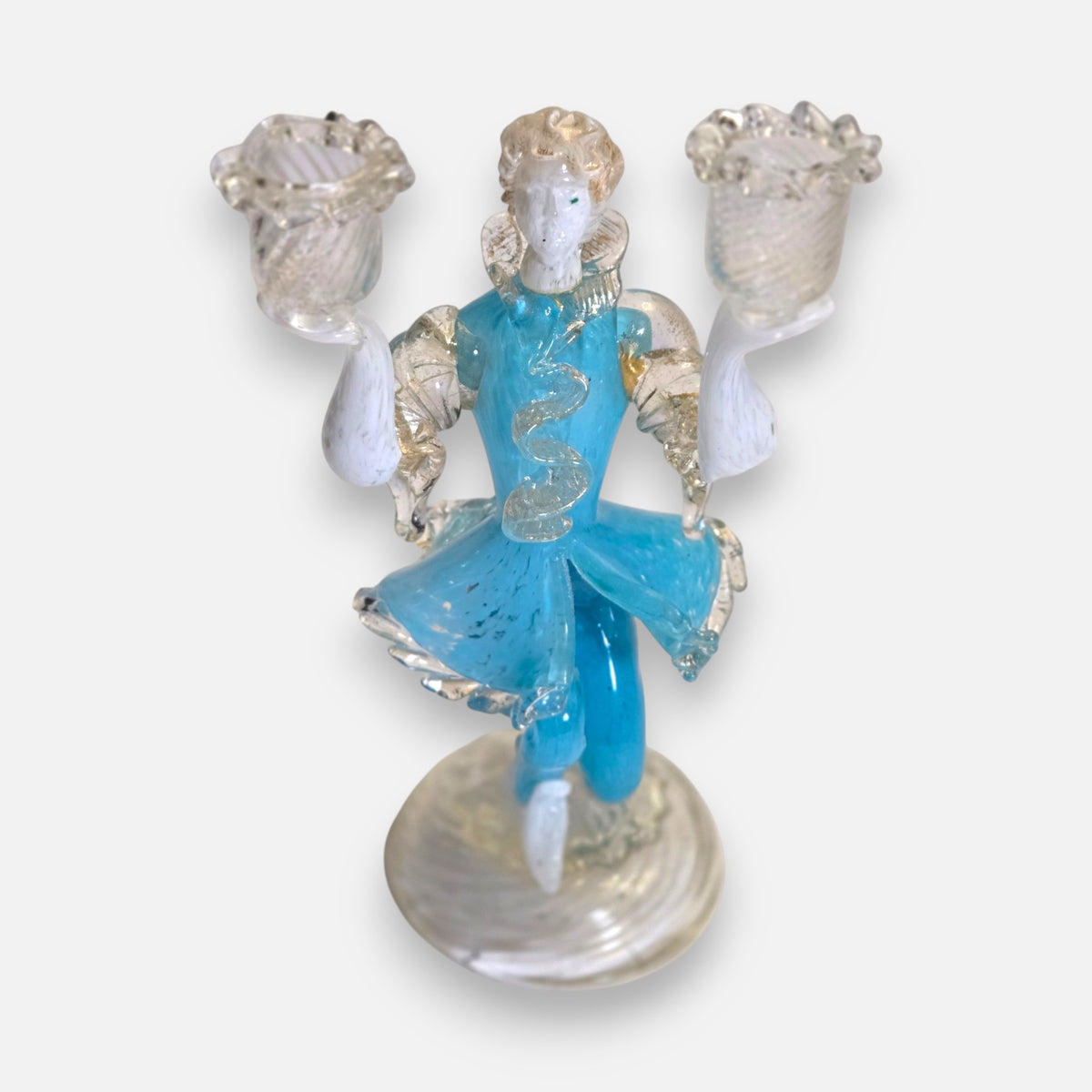Murano Blue Glass Candle Holder Figurine - Blue