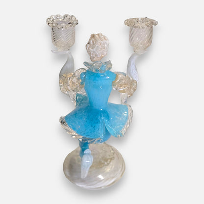 Murano Blue Glass Candle Holder Figurine - Blue