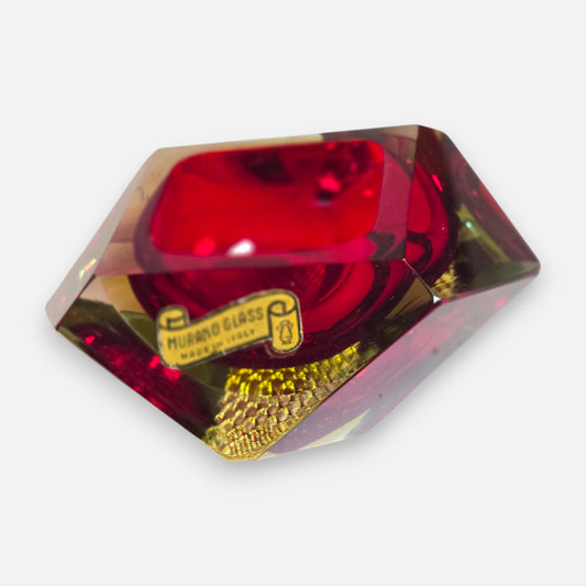 Murano Ruby Red Sommerso Geometric Glass Bowl - Ruby Red