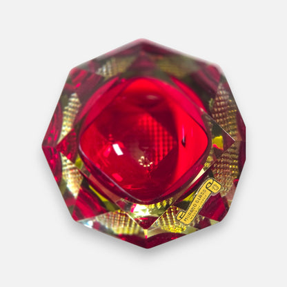 Murano Ruby Red Sommerso Geometric Glass Bowl - Ruby Red