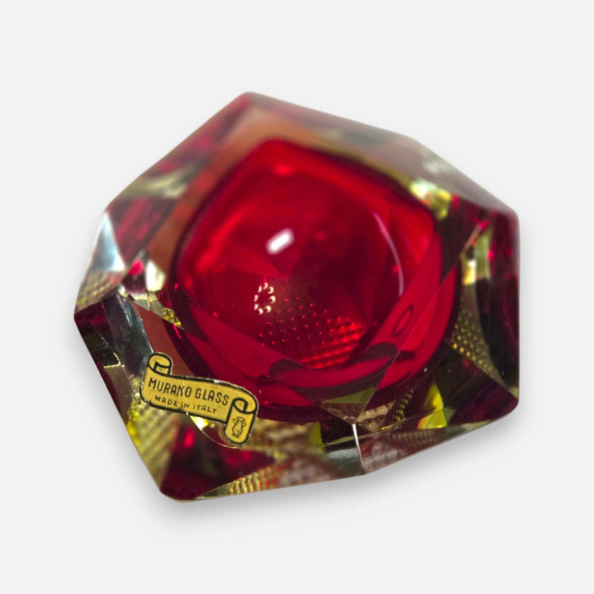 Murano Ruby Red Sommerso Geometric Glass Bowl - Ruby Red