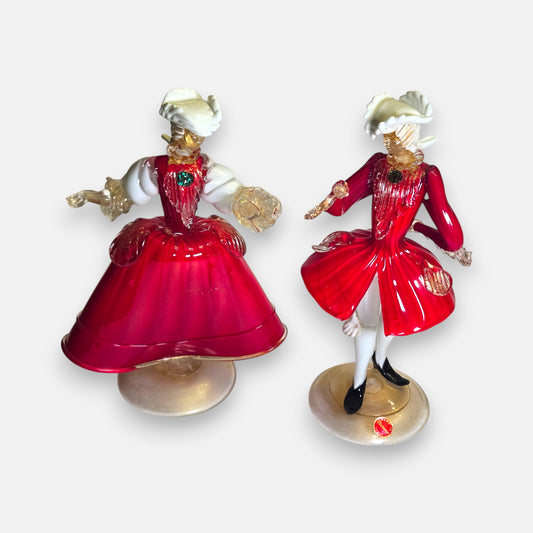 Murano Vintage Pair Of Red Glass Figurines - Red