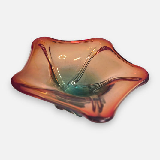 Murano Centrepiece Redish Pink Amethyst/Blue Glass Bowl - Pinkish/Blue