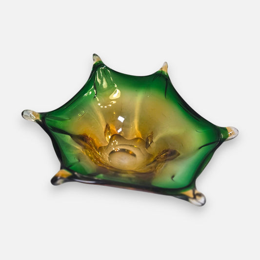 Murano Green And Amber Centrepiece Glass Bowl - Green/Amber
