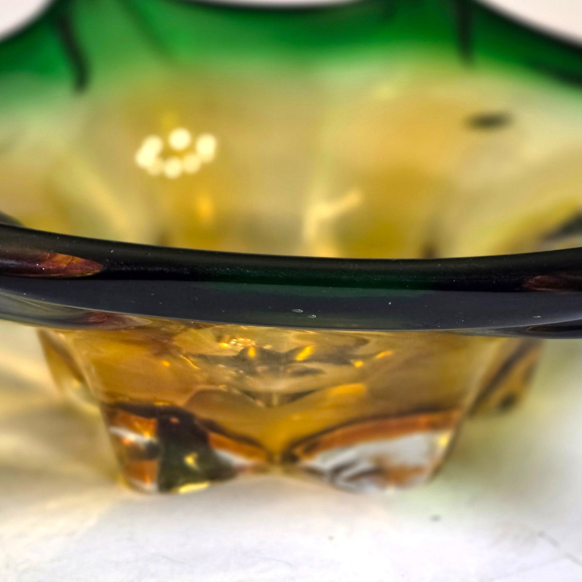 Murano Green And Amber Centrepiece Glass Bowl - Green/Amber