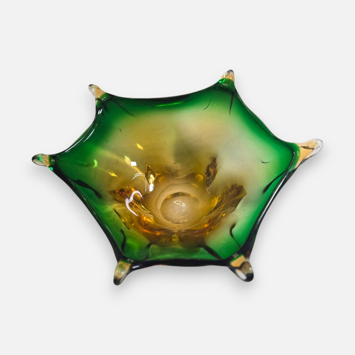 Murano Green And Amber Centrepiece Glass Bowl - Green/Amber