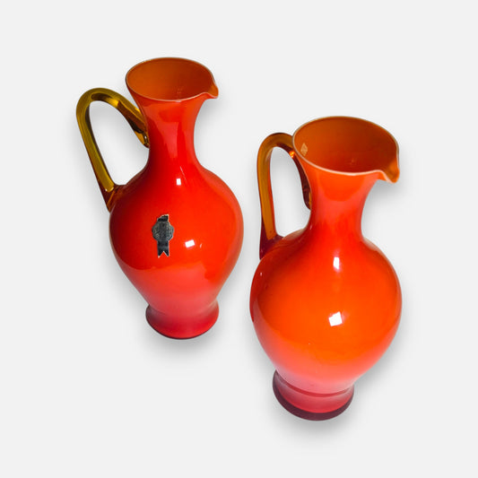 Empoli Vintage Orange Two Glass Jugs - Orange