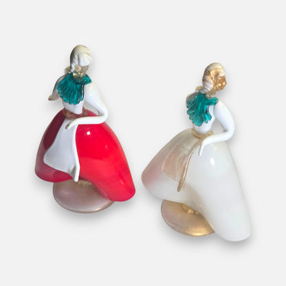Murano Red And White Pair Glass Figurines - Red/White