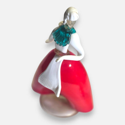 Murano Red And White Pair Glass Figurines - Red/White