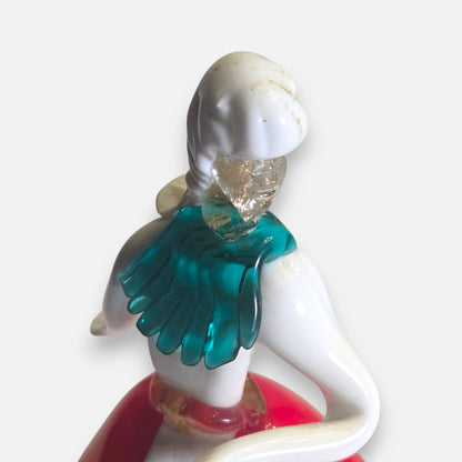 Murano Red And White Pair Glass Figurines - Red/White