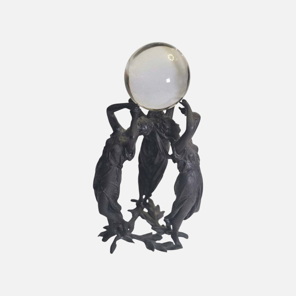 Art Deco Three Lady Dancing Staue And Glass Ball - Bronze