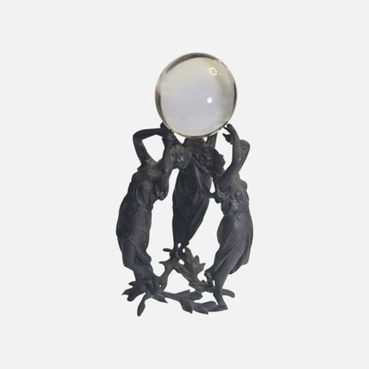Art Deco Three Lady Dancing Staue And Glass Ball - Bronze