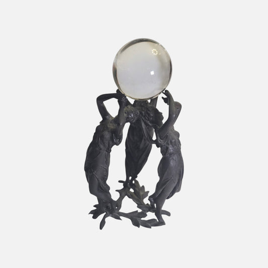 Art Deco Three Lady Dancing Staue And Glass Ball - Bronze