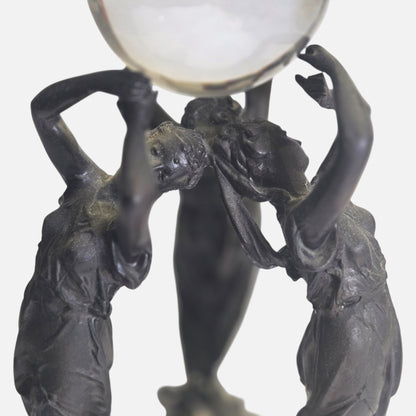 Art Deco Three Lady Dancing Staue And Glass Ball - Bronze