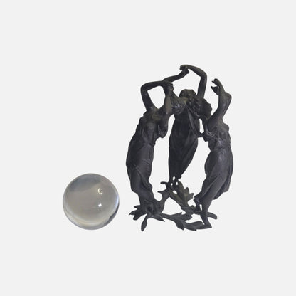 Art Deco Three Lady Dancing Staue And Glass Ball - Bronze