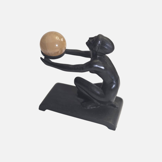 Art Deco Lady With Marble/Onyx Sphere - Bronze