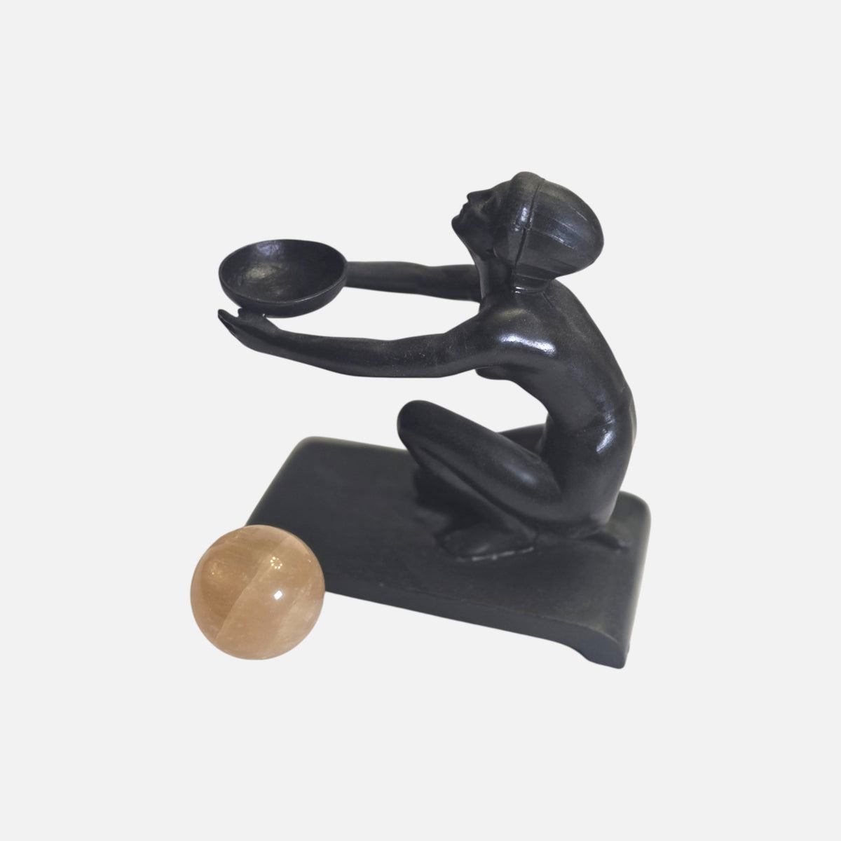 Art Deco Lady With Marble/Onyx Sphere - Bronze
