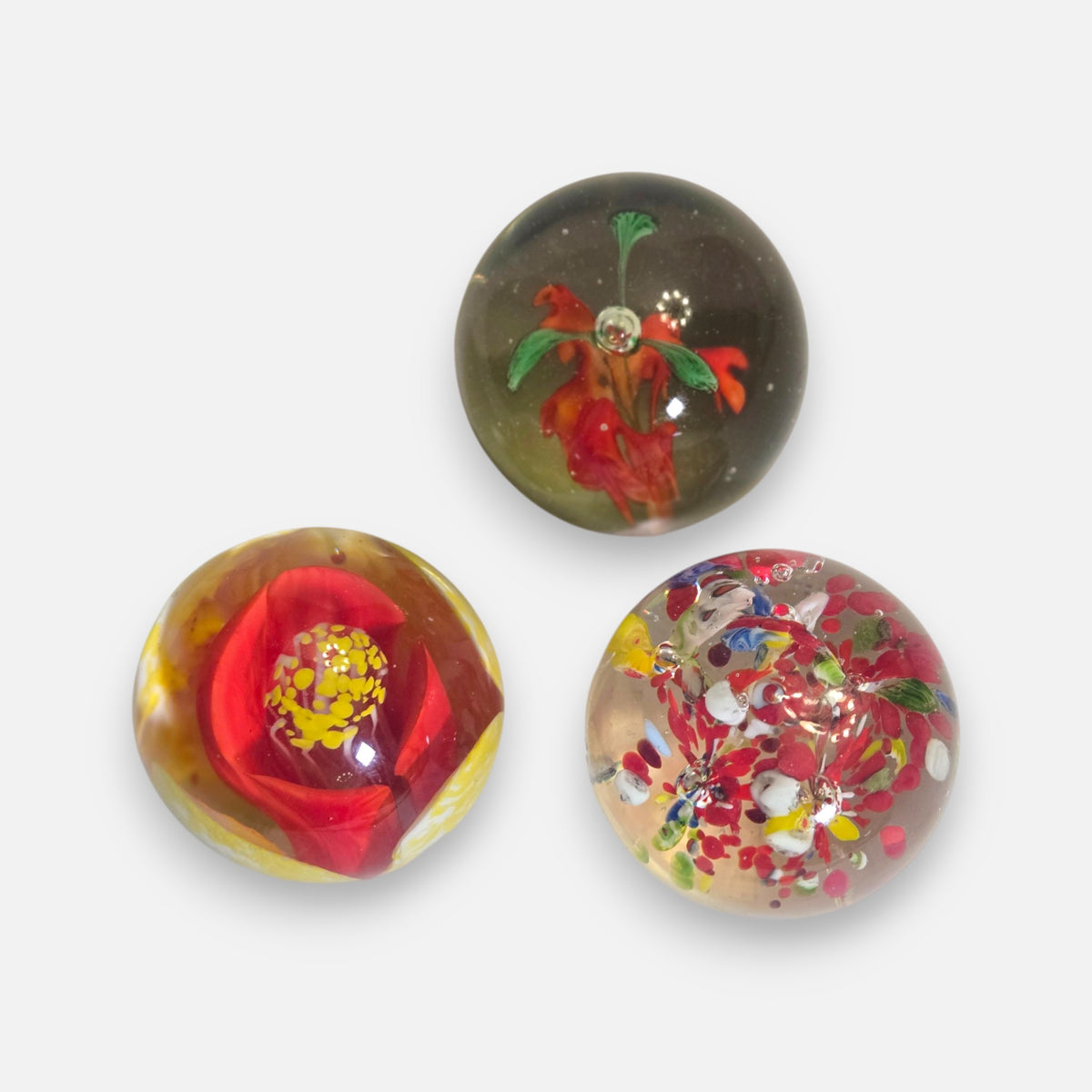 Vintage Glass Three Paperweights - Multi