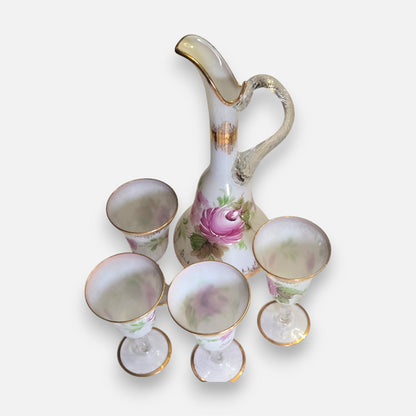 Italian Hand Painted Decanter And Glass Set - Multi