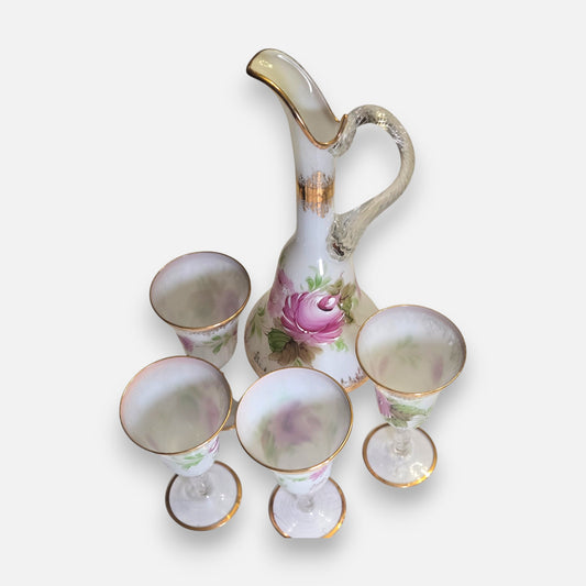 Italian Hand Painted Decanter And Glass Set - Multi
