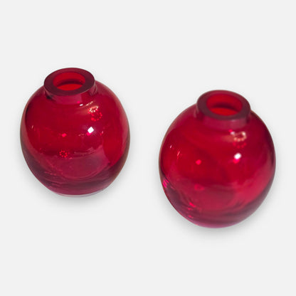 Vintage Ruby Red Square Bottle And Bud Vases - Ruby Red