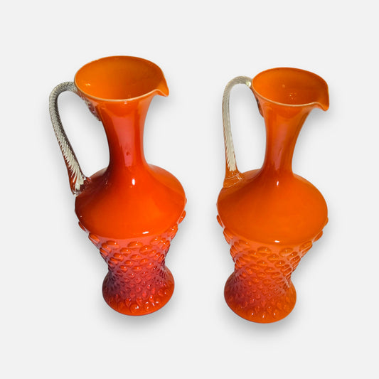 Empoli Vintage Pair Orange Glass Jugs - Orange