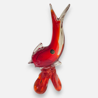 Murano Glass Red Fish Vase - Red