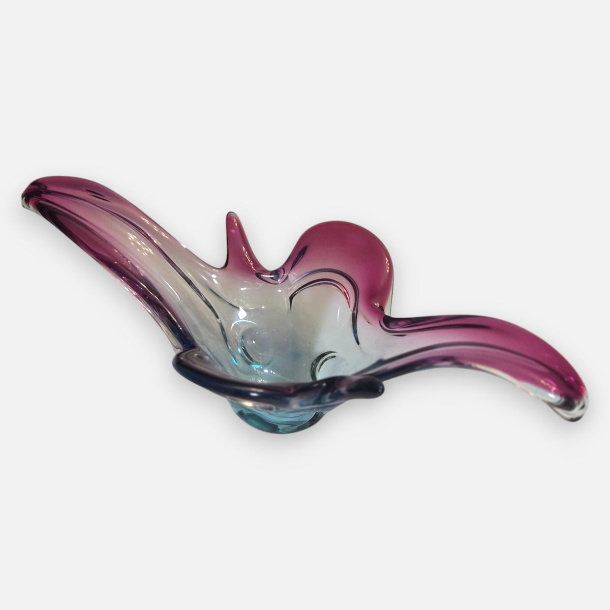 Murano Vintage Fuchsia Rose/Blue Glass Centrepiece Bowl - Fushsia/Blue