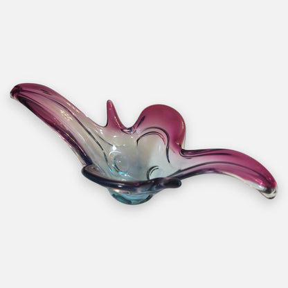 Murano Vintage Fuchsia Rose/Blue Glass Centrepiece Bowl - Fushsia/Blue