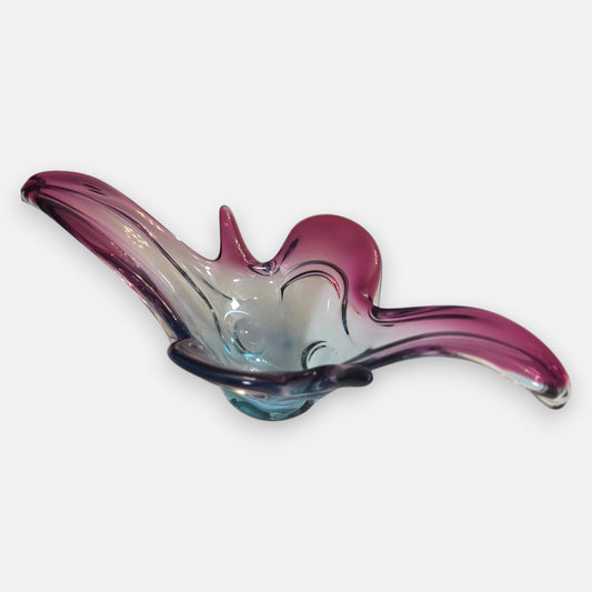 Murano Vintage Fuchsia Rose/Blue Glass Centrepiece Bowl - Fushsia/Blue