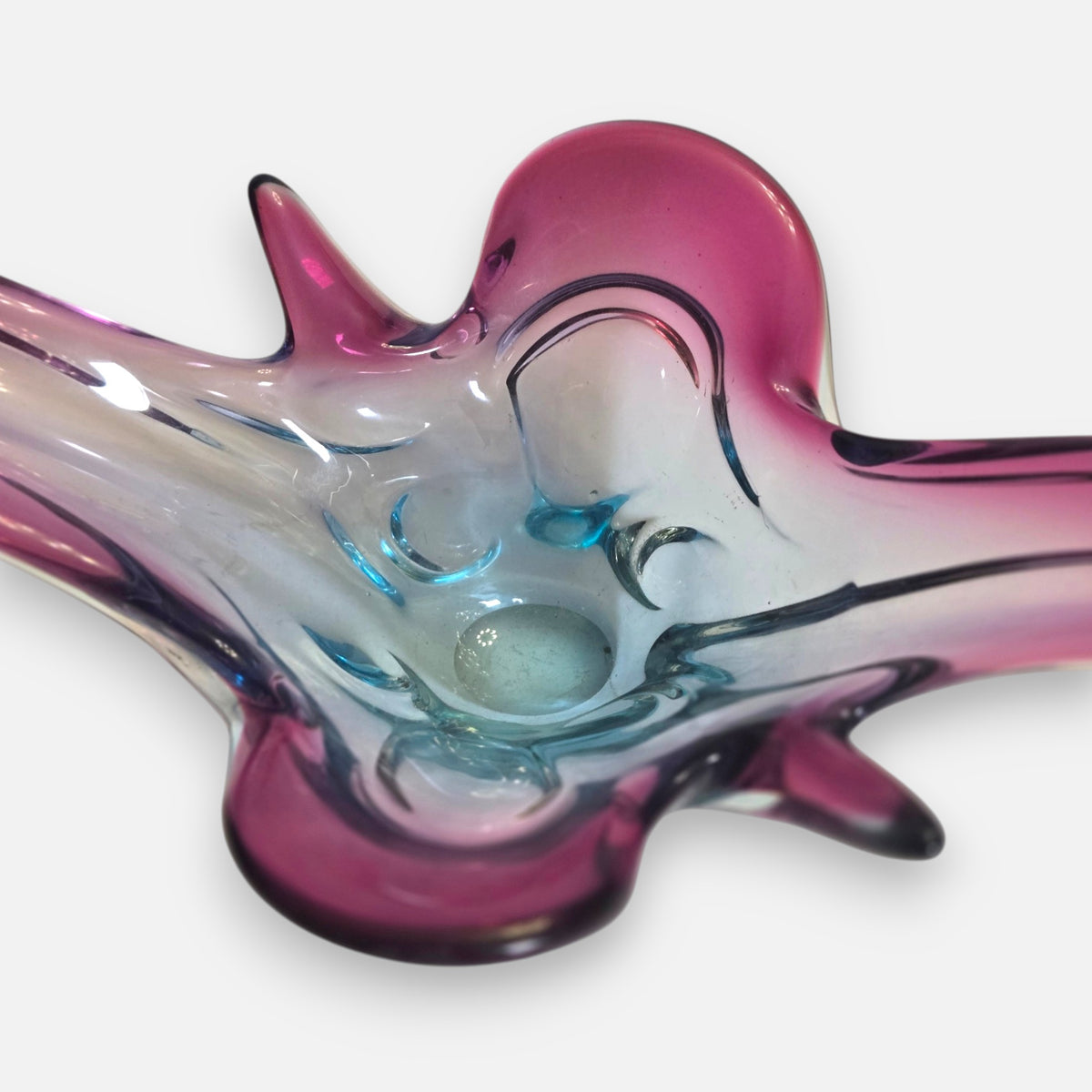 Murano Vintage Fuchsia Rose/Blue Glass Centrepiece Bowl - Fushsia/Blue