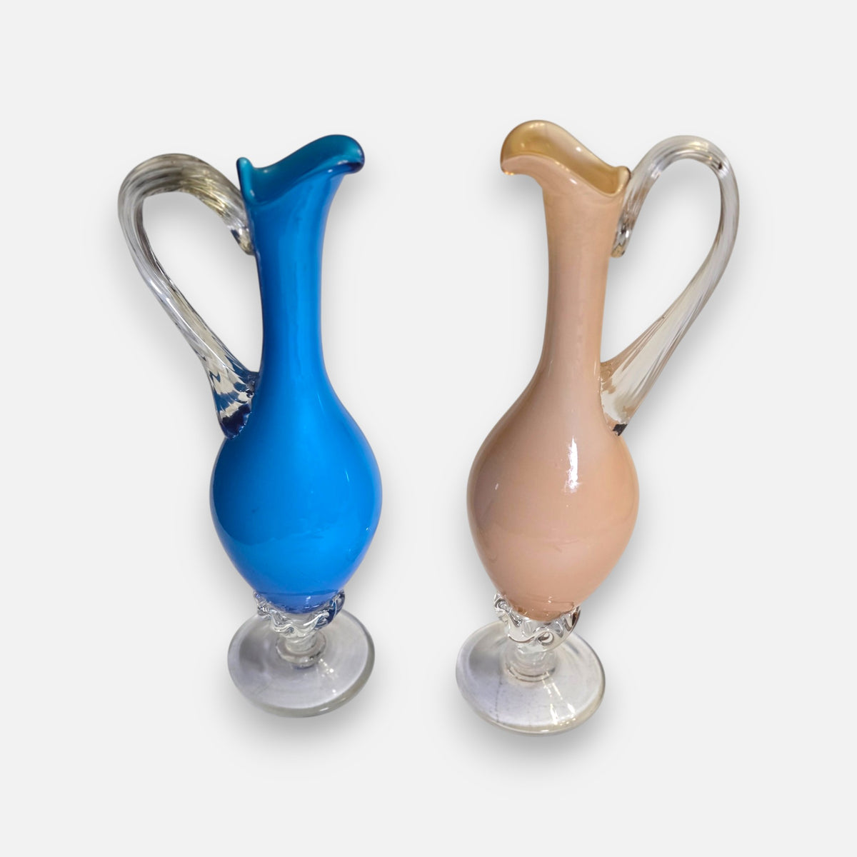 Empoli Blue And Blush Pink Glass Ewers - Blue/Bush Pink