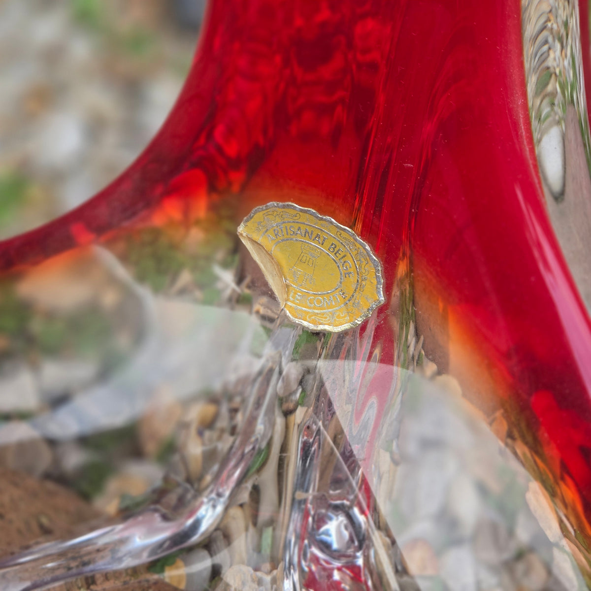 Val Saint Lambert Vintage Red Large Glass Centrepiece - Red