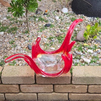 Val Saint Lambert Vintage Red Large Glass Centrepiece - Red